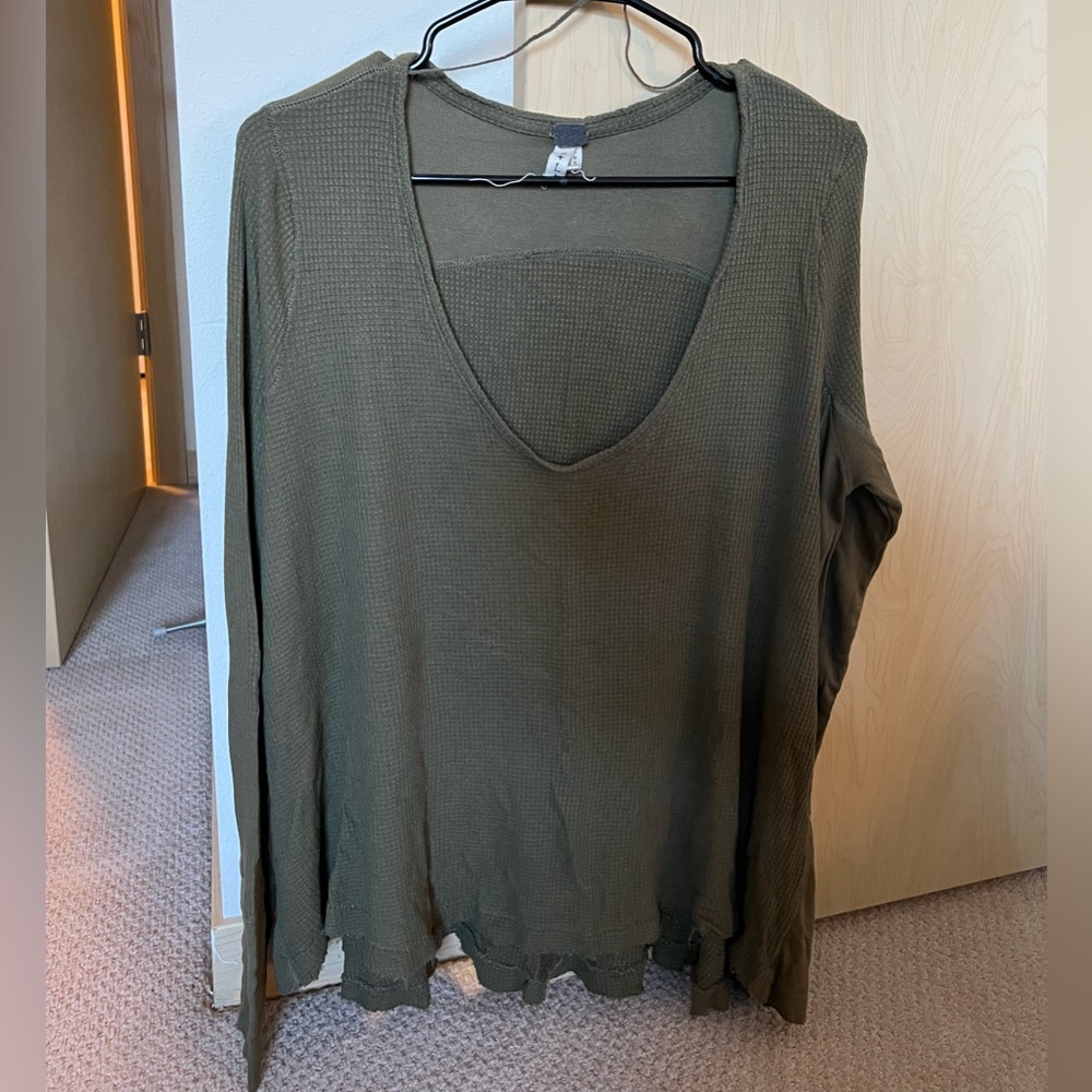 Free People Scoop Neck Waffle Thermal Green